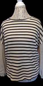 Hayden Los Angeles Sz M Black Creme Stripe Long Sleeved Crop Textured Cute!